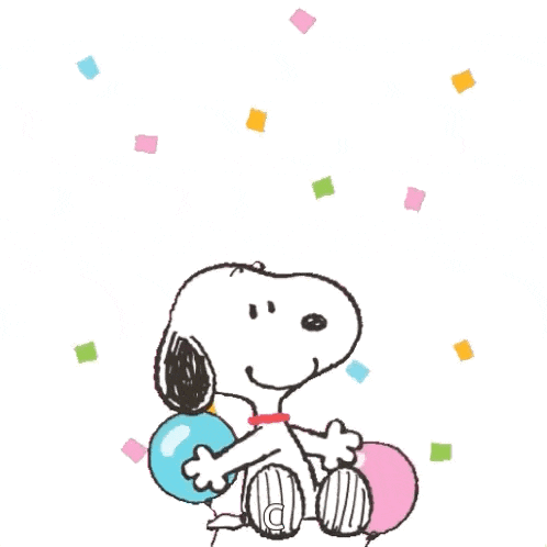 a cartoon of snoopy with balloons and the words congratulations on the bottom