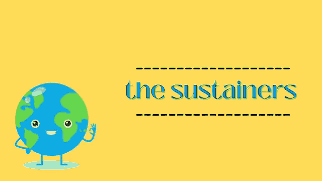 a yellow background with the words the sustainers and a cartoon globe