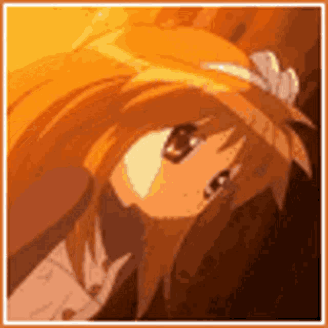 a girl with long orange hair and a flower in her hair .