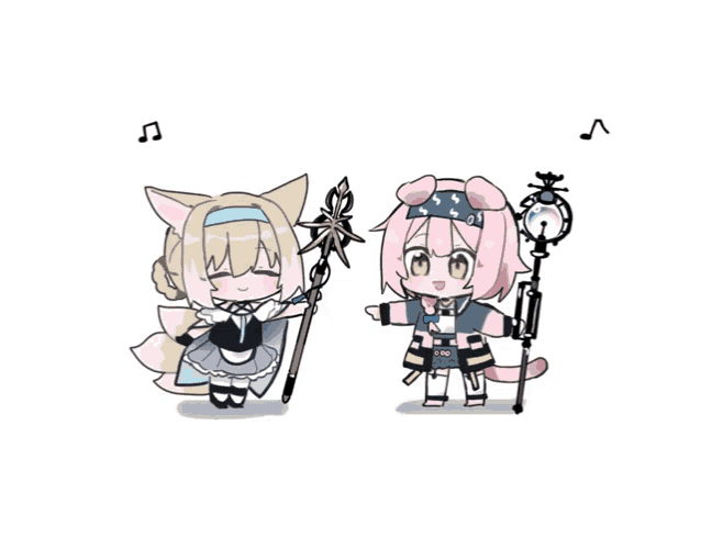 a cartoon drawing of a girl with a wand and another girl with a lantern