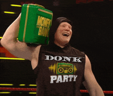 a wrestler wearing a shirt that says ' donk party '