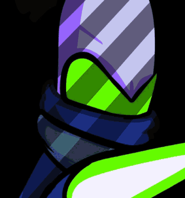a cartoon drawing of a person wearing a helmet and a scarf