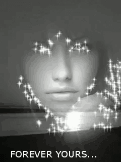 a black and white photo of a woman 's face with the words forever yours on the bottom