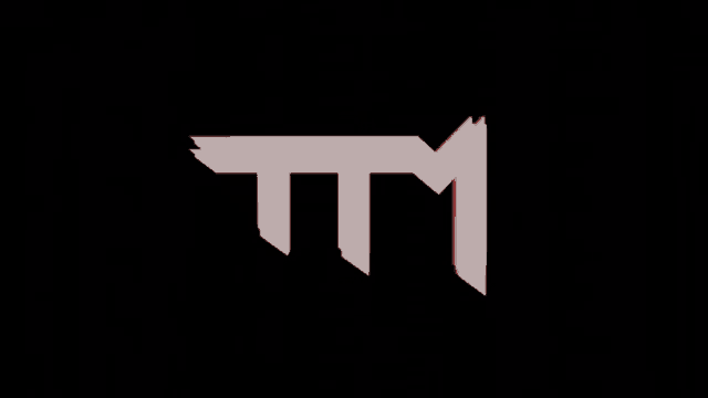 a 3d rendering of a red and white letter m on a black background .
