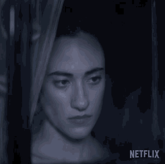 a close up of a woman 's face with netflix written on the bottom right
