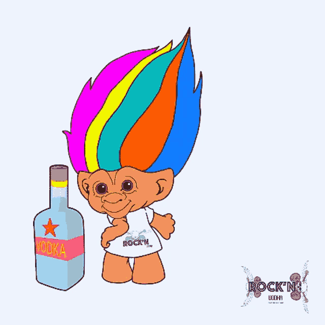 a troll is holding a bottle of vodka