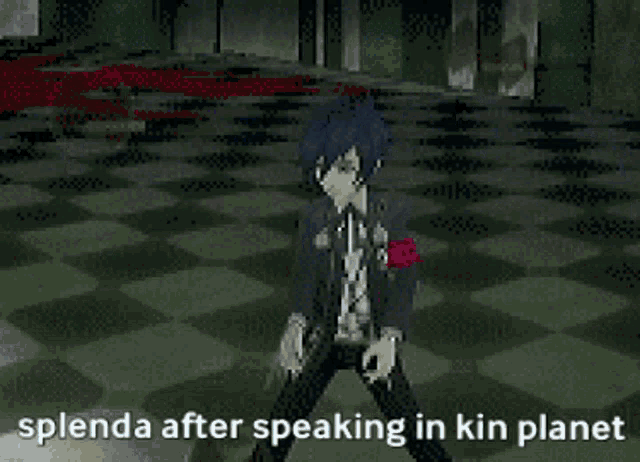 a penguin is standing in the dark with the words splenda after speaking in kin planet