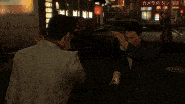 a man in a suit is holding a sword in front of a sign that says tg 300