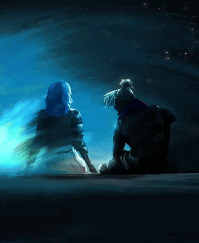 a painting of a man and woman looking at each other