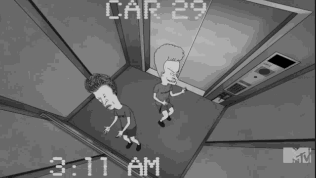 two beavis and butthead are in an elevator and the time is 4:30 am