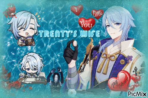a picture of treaty 's wife with hearts and flowers