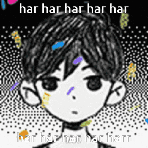 a black and white drawing of a boy with the words har har har har har har har harr