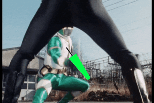 a green and white superhero is holding a green sword