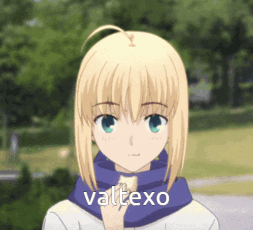 a picture of a blonde anime girl with the word valtexo on the bottom right