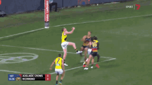 a soccer game between adelaide crows and richmond is being played