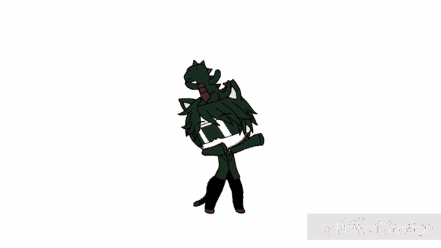 a black cat is holding a bat and a green dinosaur on its head .