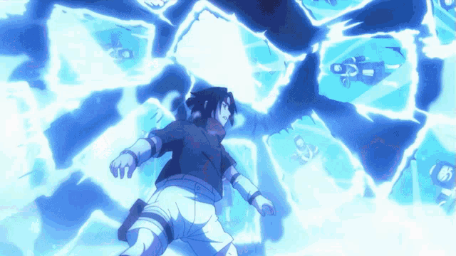 a cartoon character is surrounded by a blue lightning beam