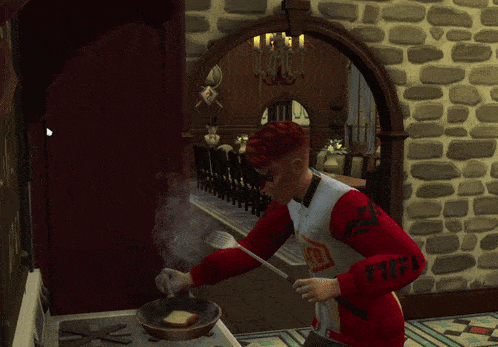 a man in a red and white sweater with the word mtfn on the sleeve