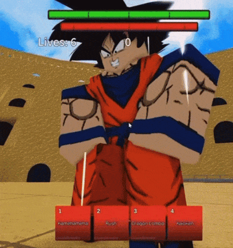 a screenshot of a video game shows a character called goku