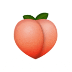 a peach with a green leaf on top of it .