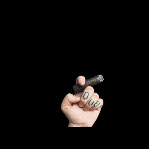 a man with a tattoo of a rose on his wrist holds a cigar in his fist