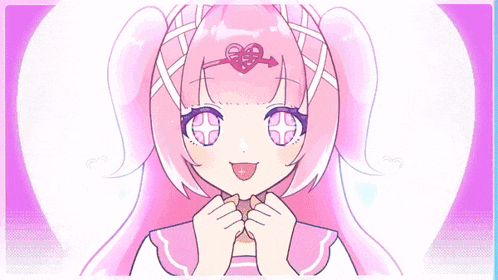 a cartoon of a girl with hypnotic eyes and a heart behind her with chinese writing