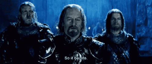 a man in armor says so it begins in a movie scene