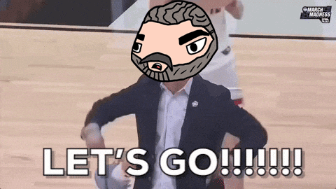 a cartoon of a man with a beard says let 's go !!