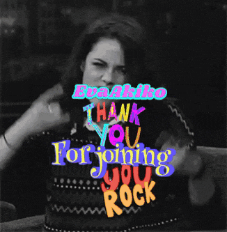 a woman says thank you for joining you rock in a black and white photo