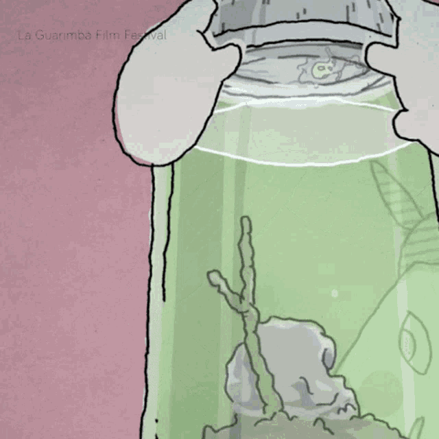 a drawing of a person holding a jar that says la guerra film festival