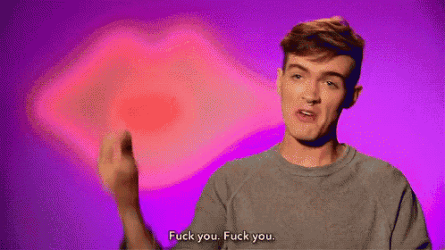 a young man is giving the middle finger and saying `` fuck you . fuck you . ''