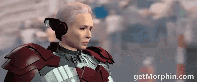 a computer generated image of a woman with the website getmorphin.com in the background