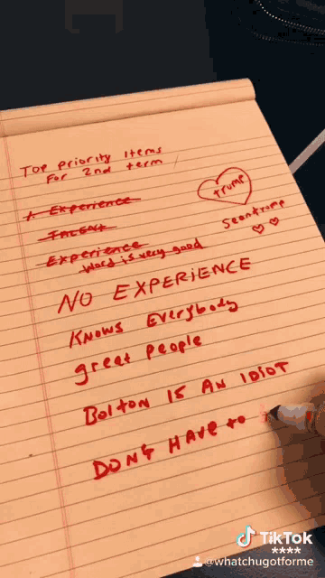 a notepad with the words " top priority items for the 2nd term " written on it