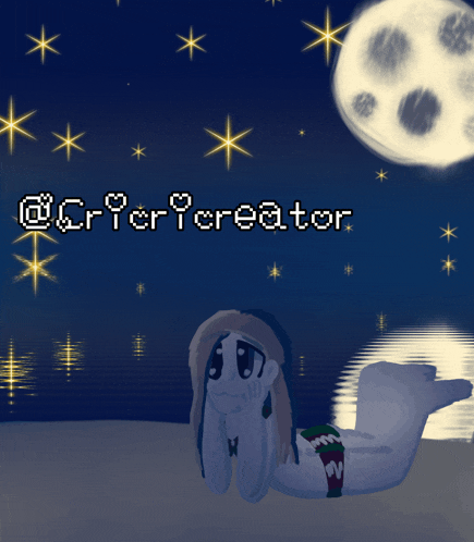 a drawing of a girl laying on a beach with the words @cryer ycreator above her
