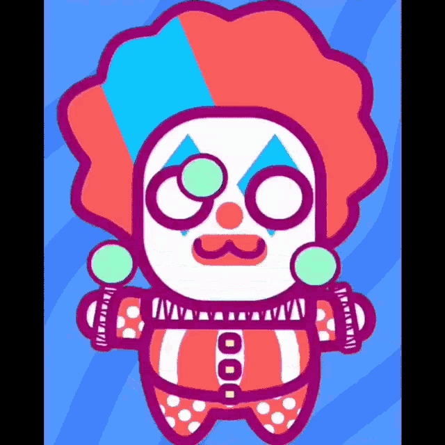 a cartoon drawing of a clown with a mustache and polka dot pants