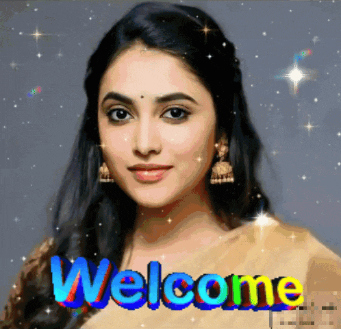 a woman 's face is surrounded by welcome letters