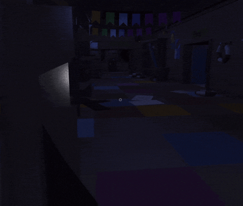 a dark room with a sign that says " stop alice " on it