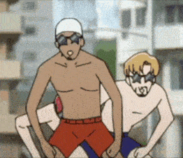 a cartoon of two men standing next to each other with one wearing a hat and goggles