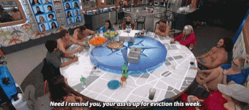 a group of people are sitting around a round table with a map on it and a caption that says need i remind you
