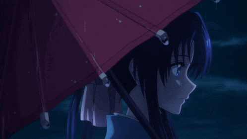 a girl with blue eyes holding a red umbrella