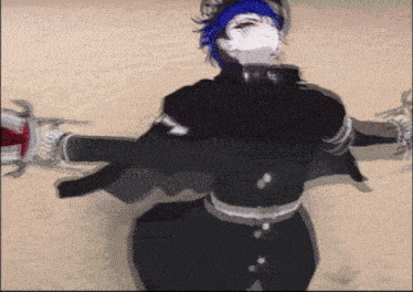 a drawing of a person with blue hair and a white face