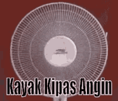 a close up of a fan with the words kayak kipas angin on it .