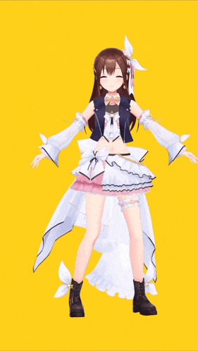a girl with brown hair is wearing a white dress