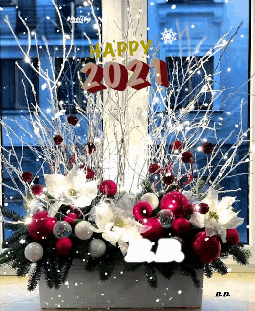 a display of christmas decorations with the numbers 2021 on top