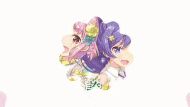 a picture of two anime girls with chinese writing