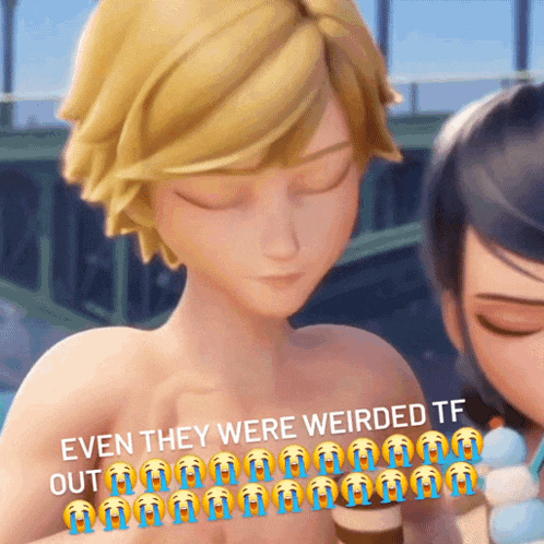 a picture of a shirtless cartoon character with a caption that says " even they were weirded tf out "