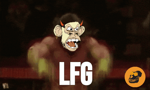 a cartoon monkey with horns and the word lfg on the bottom