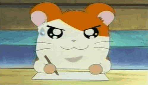 a hamster is writing on a piece of paper with a pencil