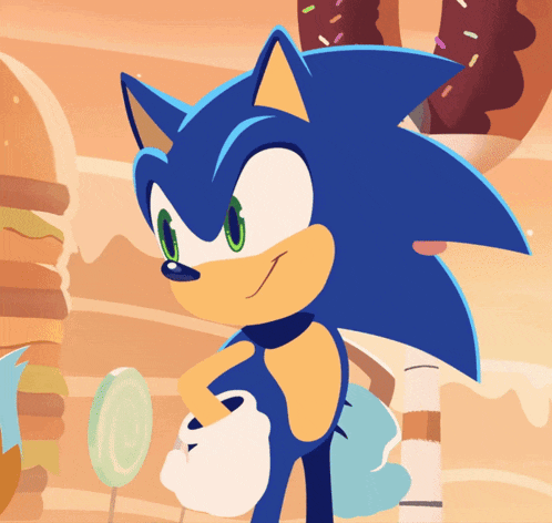 a cartoon of sonic the hedgehog with a lollipop