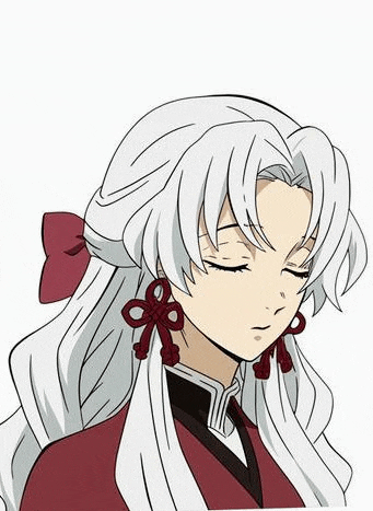 a girl with long white hair and a red bow in her hair is wearing a red jacket and earrings .